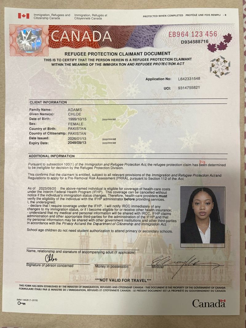 Canada Refugee Protection Claimant Document PSD Template MARINESCU 2