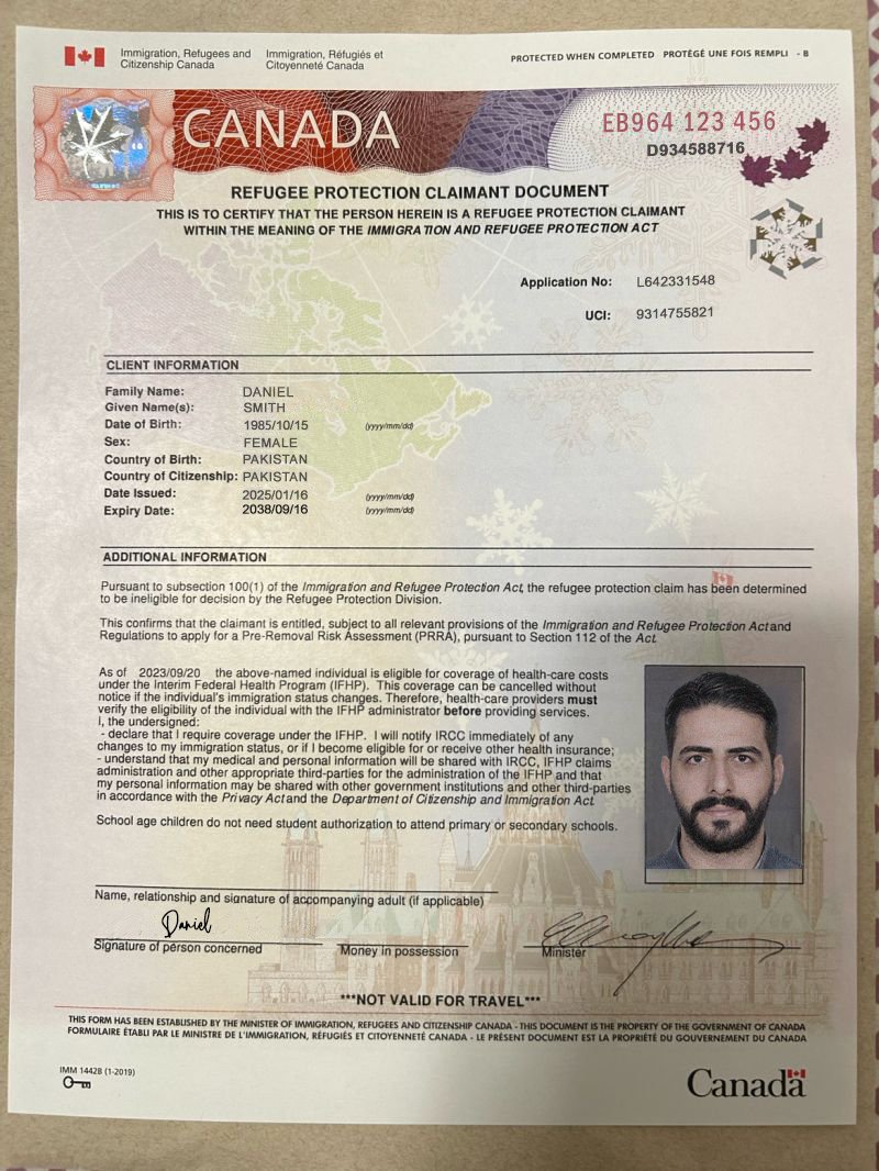 Canada Refugee protection claimant document PSD Template -MARINESCU 2