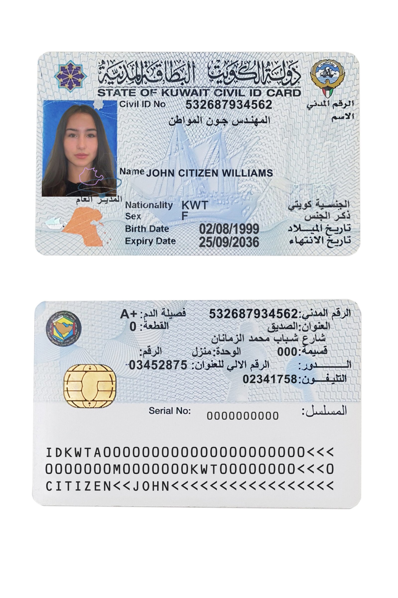 Kuwait Residency Permit Civil ID Card PSD Template
