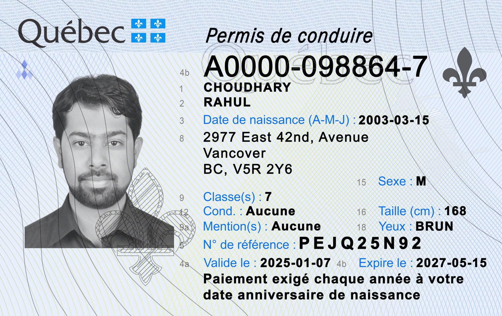 Quebec Driving License PSD Template - High Quality