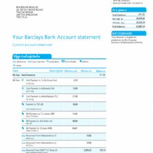Barclays Bank Statement PDF Download