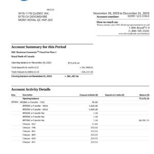 Canada RBC Business Statement Editing Services