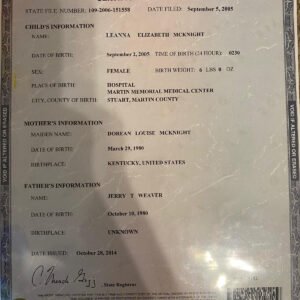 Florida Birth Certificate PSD File