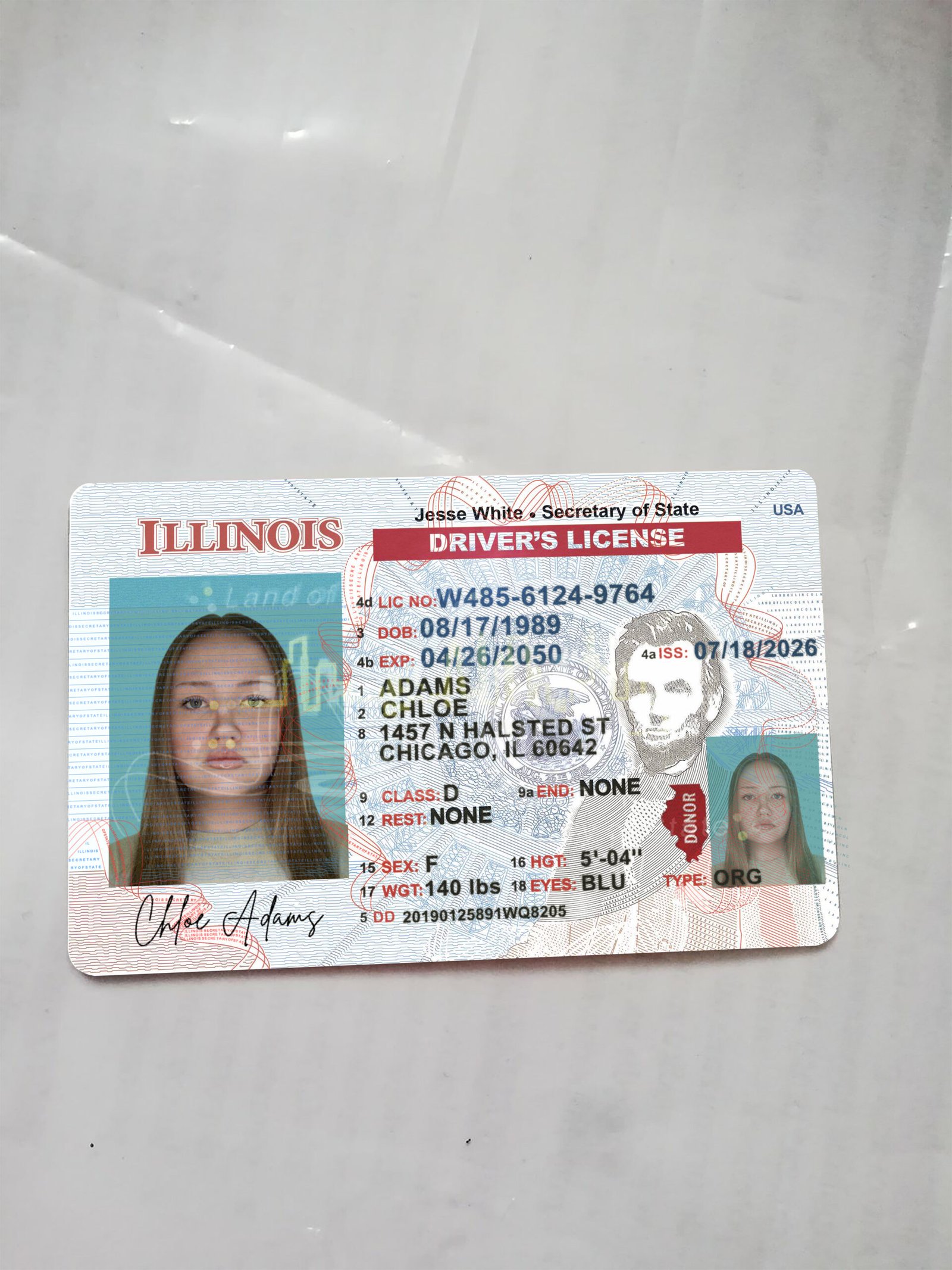 Illinois Driver License Template 2026 High Quality