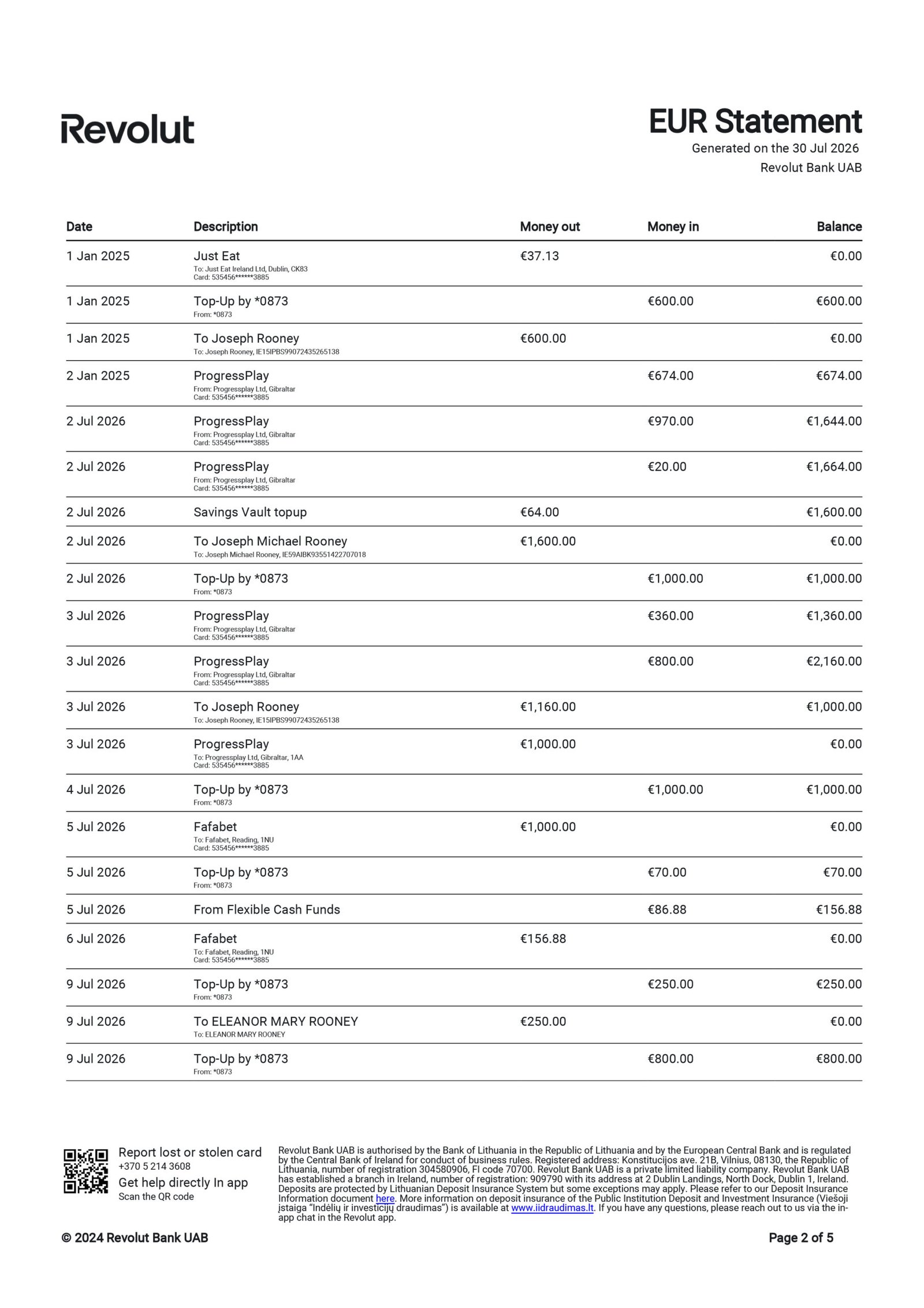 Ireland Revolut Personal Bank Statement Download