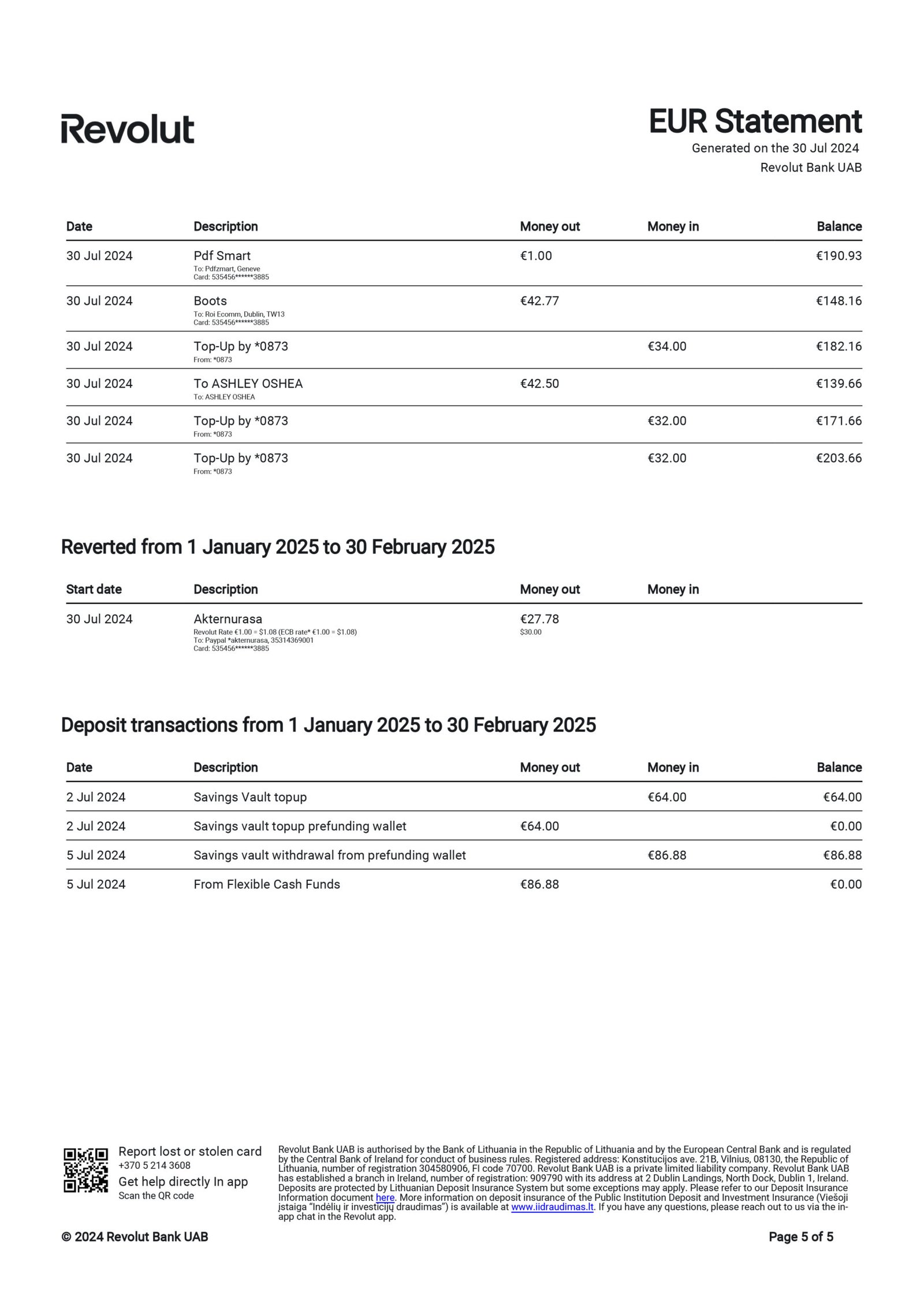 Ireland Revolut Personal Bank Statement Download