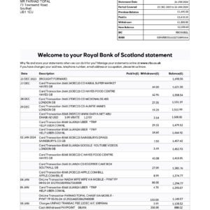 Royal Bank of Scotland Bank Statement Download