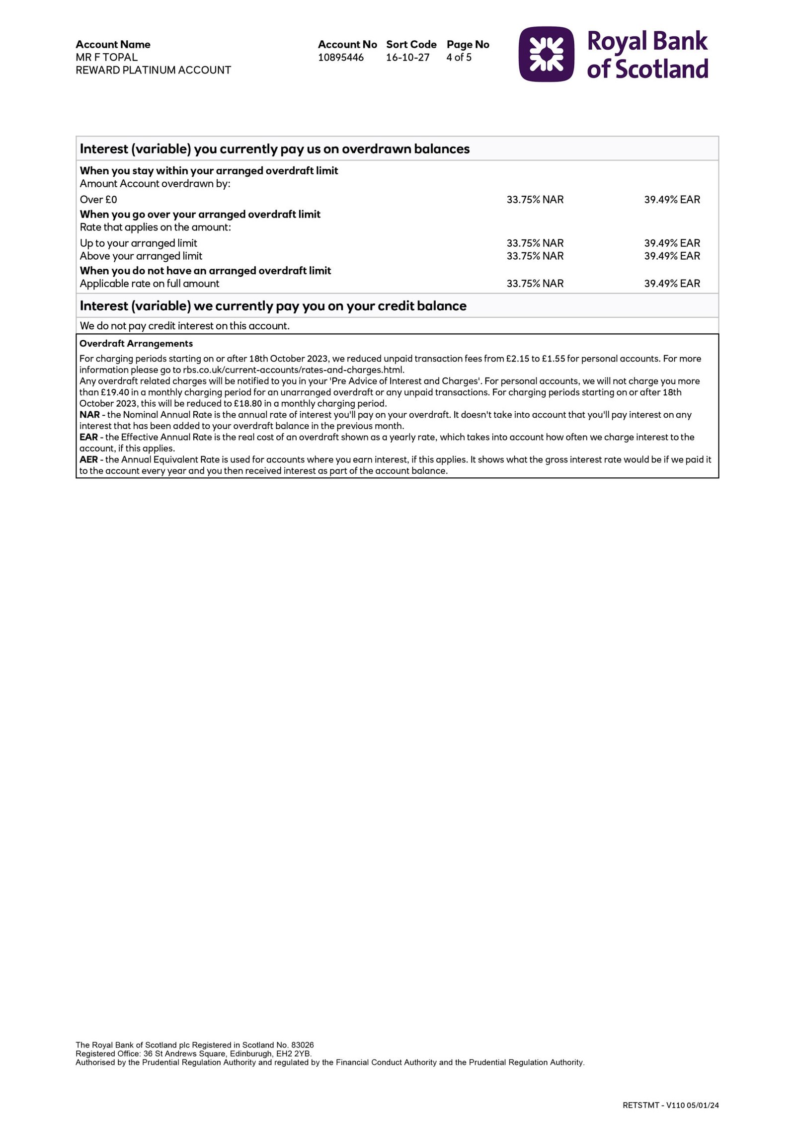 Royal Bank of Scotland Bank Statement Download