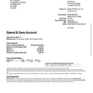 TSB Bank Statement PDF Download