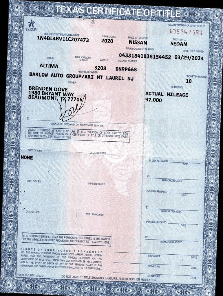 Texas Certificate of Title