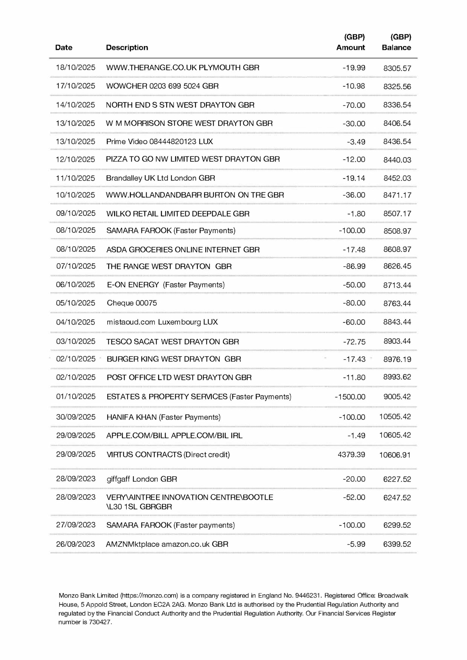 How do I download a bank statement from Monzo?