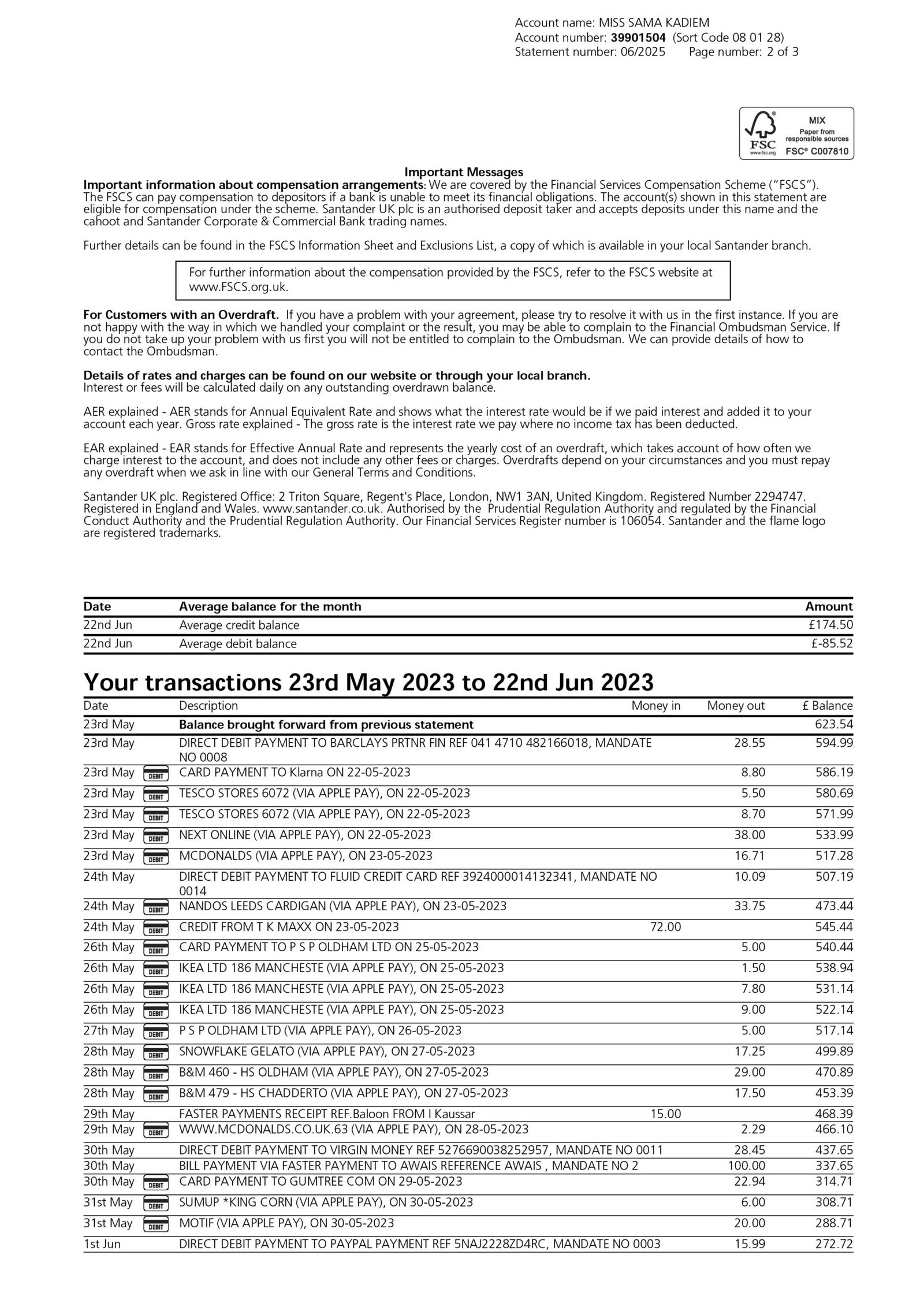 UK Santander Personal Bank Statement Download