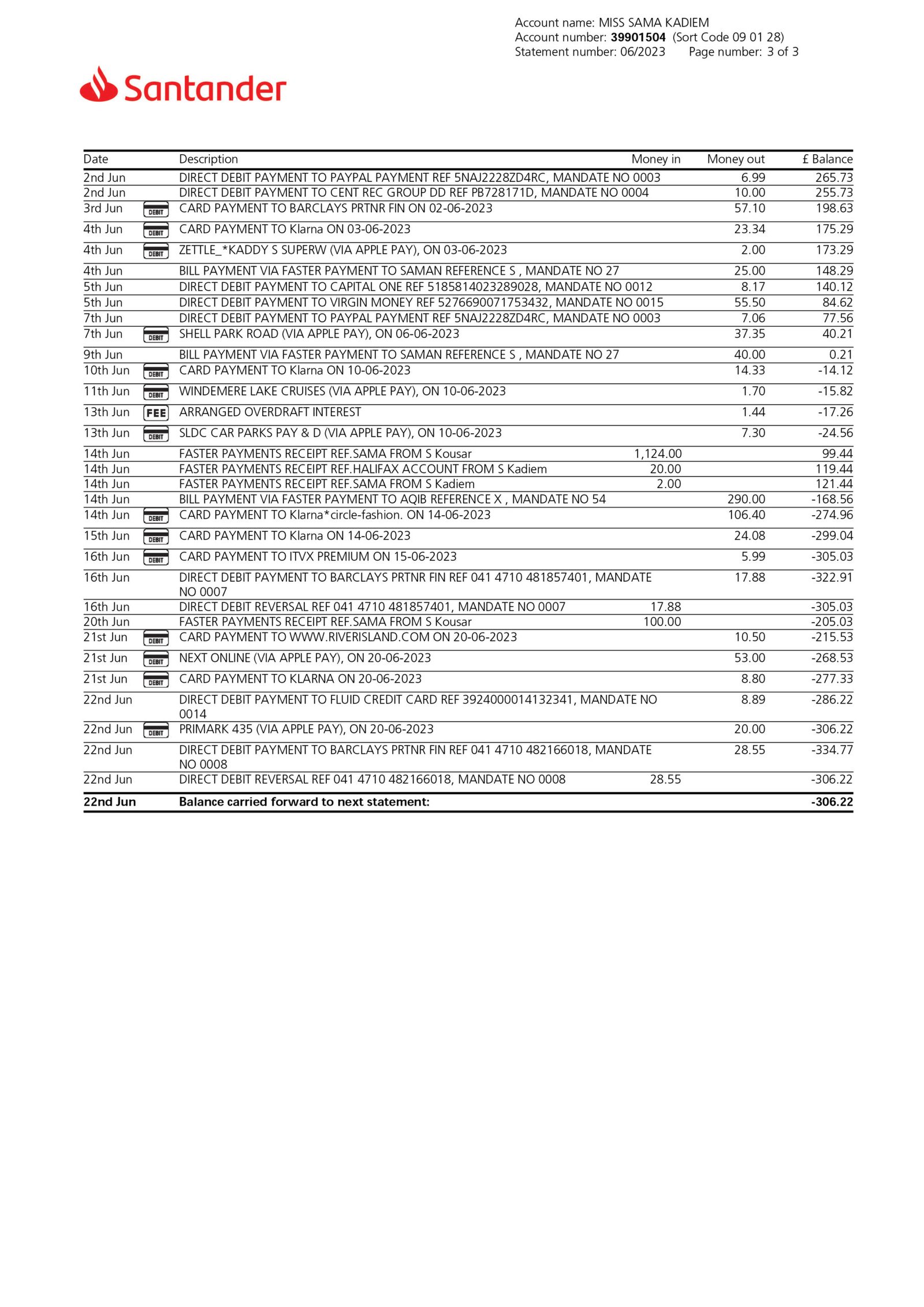 UK Santander Personal Bank Statement Download