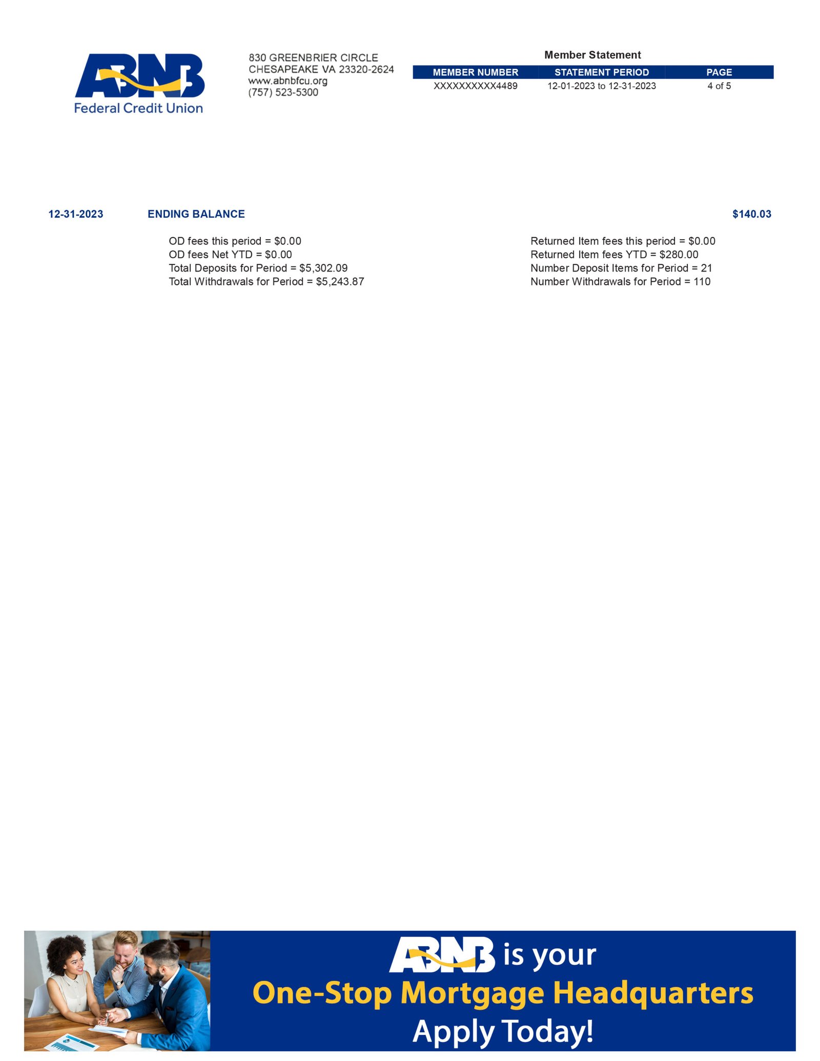 USA ABNG Business Bank Statement PDF Download