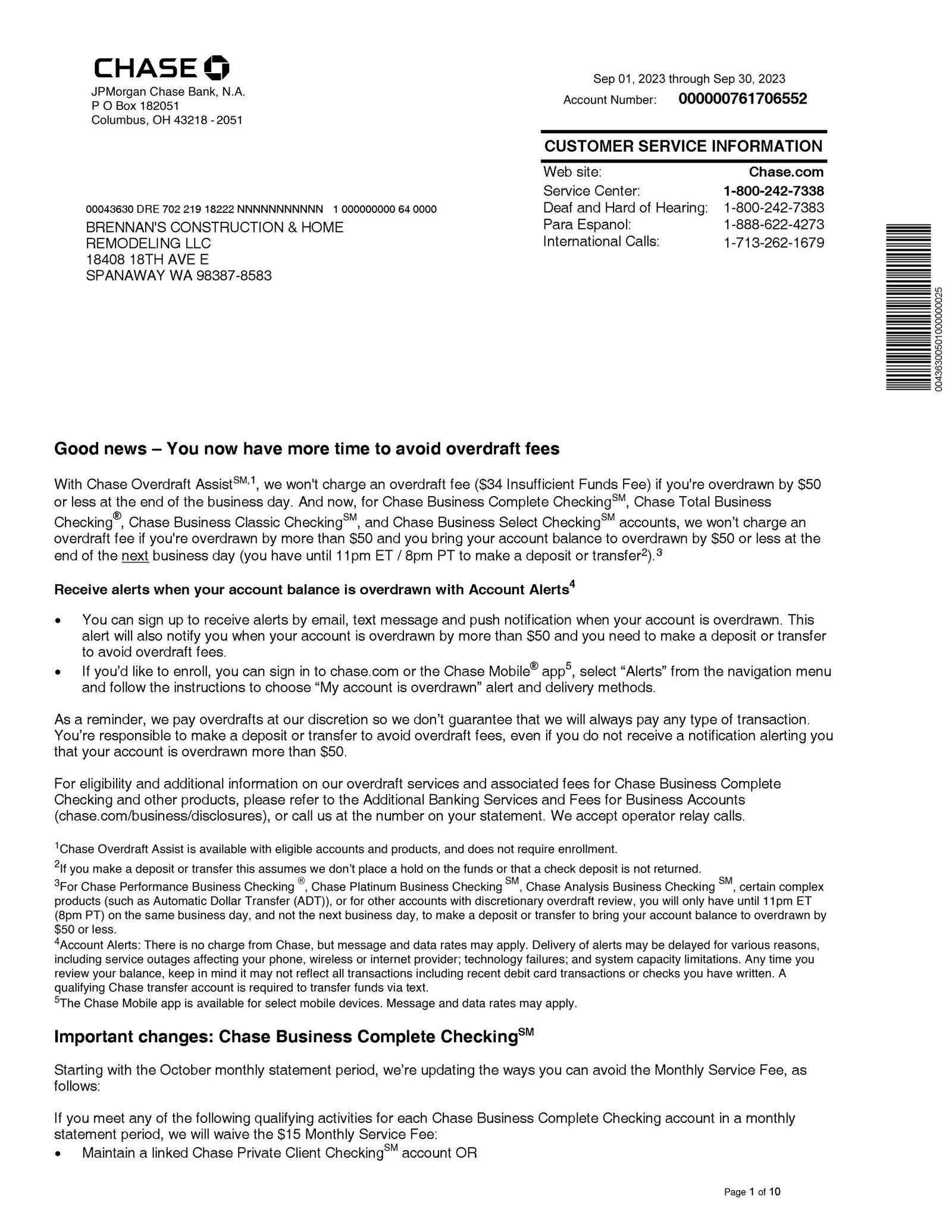 USA Chase Business Bank Statement PDF Download