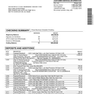 USA Chase Business Bank Statement PDF Download