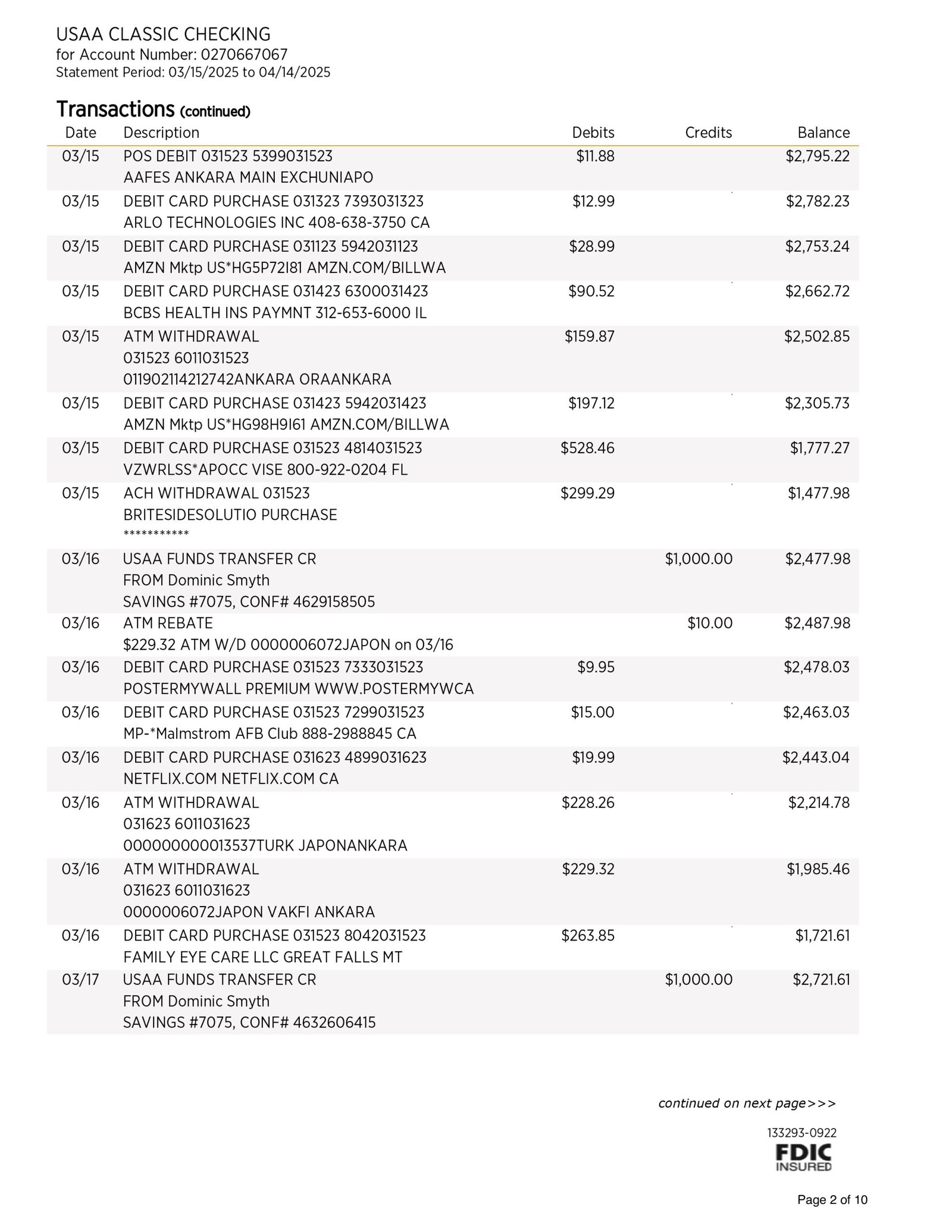 USA USAA Federal Savings Bank Statement Download