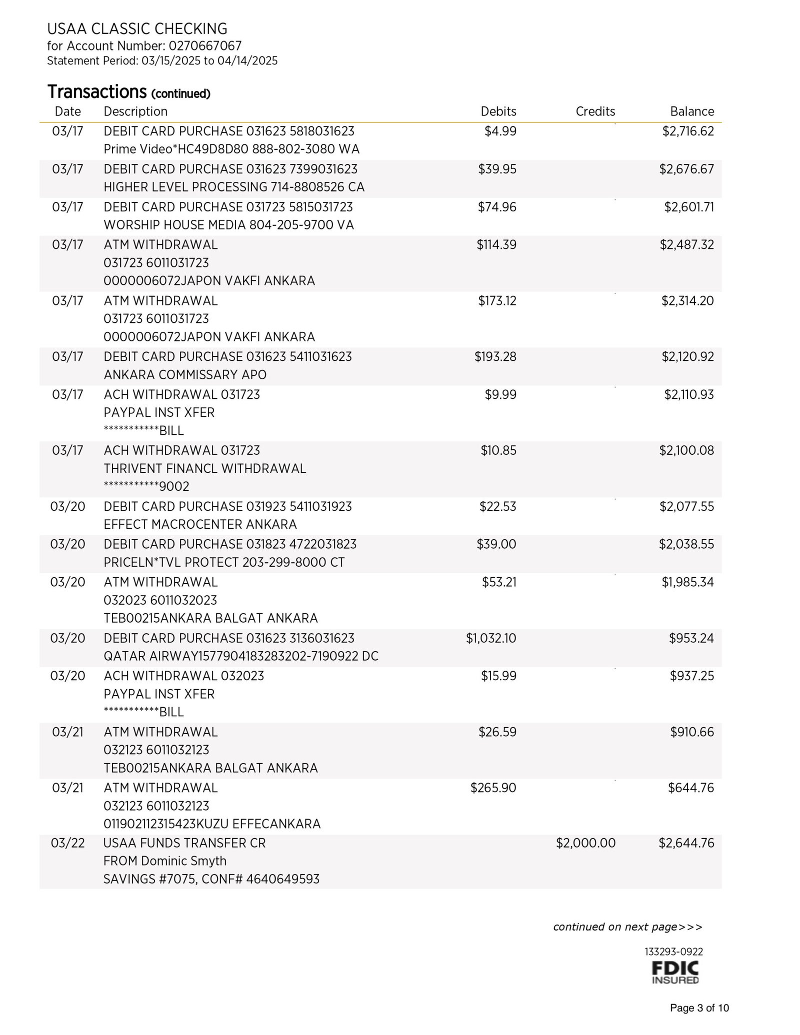 USA USAA Federal Savings Bank Statement Download