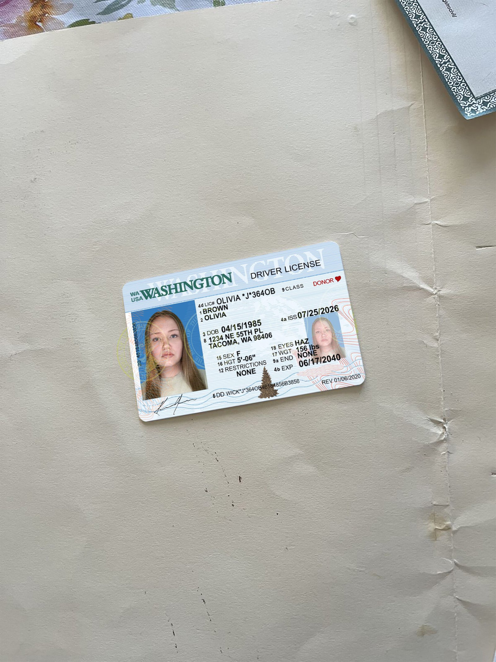 Washington Driver License Template 2026 High Quality